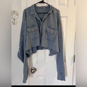 Blue Free People Button-Up Shirt